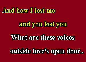 And how I lost me
and you lost you

What are these voices

outside love's open d00r..