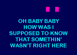 0H BABY BABY
HOW WAS I
SUPPOSED TO KNOW
THAT SOMETHIN'
WASN'T RIGHT HERE