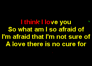 I thinkl love you
So what am I so afraid of

I'm afraid that I'm not sure of

A Eove there is no cure for