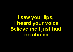 I saw your lips,
I heard your voice

Believe me I just had
no choice