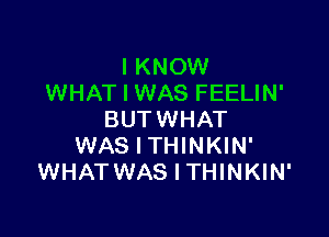 I KNOW
WHAT I WAS FEELIN'

BUTWHAT
WAS l THINKIN'
WHAT WAS I THINKIN'