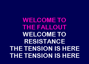WELCOMETO
RESISTANCE
THETENSION IS HERE
THETENSION IS HERE