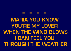 MARIA YOU KNOW
YOU'RE MY LOVER
WHEN THE WIND BLOWS
I CAN FEEL YOU
THROUGH THE WEATHER