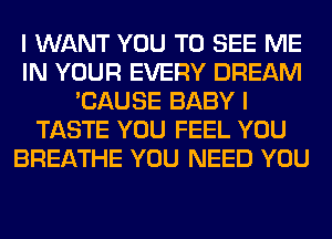 I WANT YOU TO SEE ME
IN YOUR EVERY DREAM
'CAUSE BABY I
TASTE YOU FEEL YOU
BREATHE YOU NEED YOU