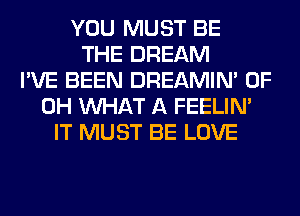 YOU MUST BE
THE DREAM
I'VE BEEN DREAMIN' OF
DH WHAT A FEELIM
IT MUST BE LOVE