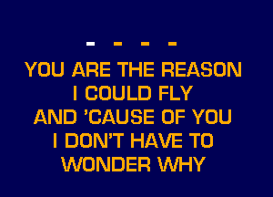 YOU ARE THE REASON
I COULD FLY
AND 'CAUSE OF YOU
I DON'T HAVE TO
WONDER WHY