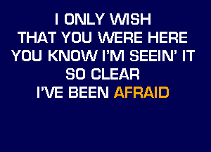 I ONLY WISH
THAT YOU WERE HERE
YOU KNOW I'M SEEIN' IT
SO CLEAR
I'VE BEEN AFRAID