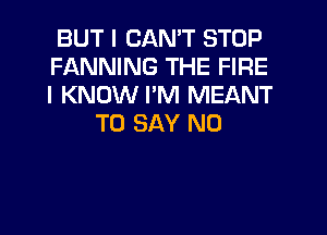 BUT I CAN'T STOP
FANNING THE FIRE
I KNOW I'M MEANT

TO SAY NO