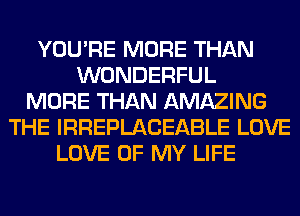 YOU'RE MORE THAN
WONDERFUL
MORE THAN AMAZING
THE IRREPLACEABLE LOVE
LOVE OF MY LIFE