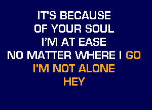 ITS BECAUSE
OF YOUR SOUL
I'M AT EASE
NO MATTER WHERE I GO
I'M NOT ALONE
HEY