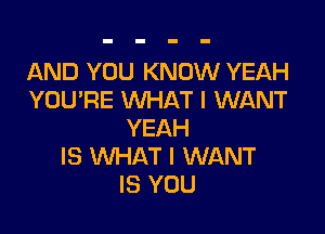 AND YOU KNOW YEAH
YOU'RE WHAT I WANT

YEAH
IS VUHAT I WANT
IS YOU