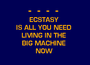 ECSTASY
IS ALL YOU NEED

LIVING IN THE
BIG MACHINE
NOW
