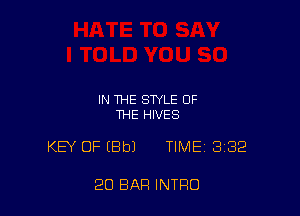 IN THE STYLE OF
THE HIVES

KEY OF (Bbl TIME 332

20 BAR INTRO