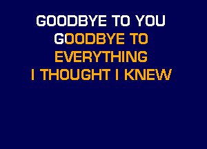 GOODBYE TO YOU
GOODBYE T0
EVERYTHING

I THOUGHT I KNEW