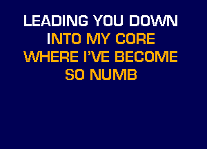 LEADING YOU DOWN
INTO MY CORE
WHERE I'VE BECOME
SO NUMB