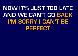 NOW ITS JUST TOO LATE
AND WE CAN'T GO BACK
I'M SORRY I CAN'T BE
PERFECT