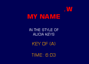 IN THE STYLE OF
ALICIA KEYS

KEY OF (A)

TIME 8 03