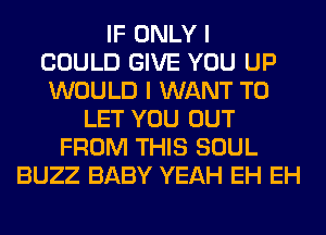 IF ONLY I
COULD GIVE YOU UP
WOULD I WANT TO
LET YOU OUT
FROM THIS SOUL
BUZZ BABY YEAH EH EH