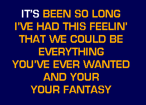 ITS BEEN SO LONG
I'VE HAD THIS FEELIM
THAT WE COULD BE
EVERYTHING
YOU'VE EVER WANTED
AND YOUR
YOUR FANTASY