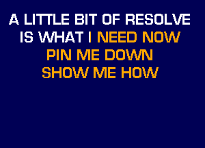 A LITTLE BIT OF RESOLVE
IS WHAT I NEED NOW
PIN ME DOWN
SHOW ME HOW