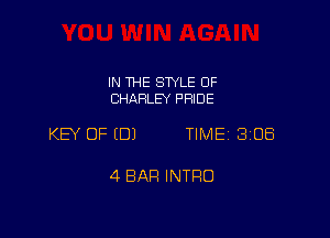 IN THE SWLE OF
CHARLEY PFIIDE

KEY OF EDJ TIME 3108

4 BAR INTRO