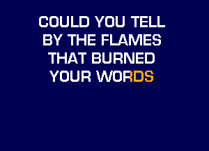 COULD YOU TELL
BY THE FLAMES
THAT BURNED

YOUR WORDS