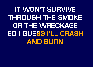 IT WON'T SURVIVE
THROUGH THE SMOKE
OR THE WRECKAGE
SO I GUESS I'LL CRASH
AND BURN