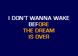 I DON'T WANNA WAKE
BEFORE

THE DREAM
IS OVER