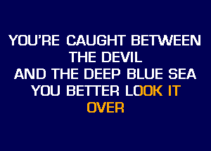YOU'RE CAUGHT BETWEEN
THE DEVIL
AND THE DEEP BLUE SEA
YOU BETTER LOOK IT
OVER