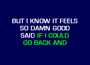 BUT I KNOW IT FEELS
SO DAMN GOOD
SAID IF I COULD

GO BACK AND