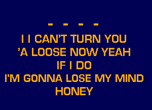 I I CAN'T TURN YOU
'A LOOSE NOW YEAH

IF I DO
I'M GONNA LOSE MY MIND

HONEY