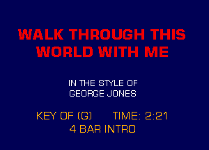 IN THE STYLE OF
GEORGE JONES

KEY OF (G) TIME 221
4 BAR INTRO