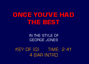 IN THE STYLE OF
GEORGE JONES

KEY OF (G) TIME 241
4 BAR INTRO
