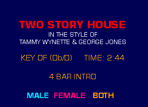 IN THE STYLE OF
TAMW WYNETTE 8x GEORGE JONES

KEY OF IDbJ'DJ TIMEI 244

4 BAR INTRO

MALE 801' H