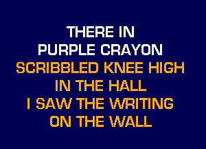 THERE IN
PURPLE CRAYON
SCRIBBLED KNEE HIGH
IN THE HALL
I SAW THE WRITING
ON THE WALL