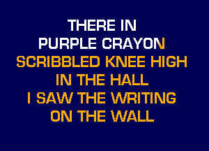 THERE IN
PURPLE CRAYON
SCRIBBLED KNEE HIGH
IN THE HALL
I SAW THE WRITING
ON THE WALL
