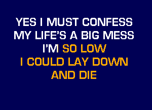 YES I MUST CONFESS
MY LIFE'S A BIG MESS
I'M 80 LOW
I COULD LAY DOWN
AND DIE