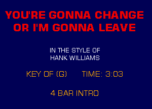 IN THE STYLE OF
HANK WILLIAMS

KEY OF (G) TIME 308

4 BAR INTRO