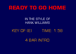 IN THE STYLE 0F
HANK WILLIAMS

KEY OFEEJ TIME 1158

4 BAR INTRO