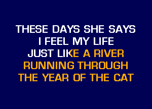 THESE DAYS SHE SAYS
I FEEL MY LIFE
JUST LIKE A RIVER
RUNNING THROUGH
THE YEAR OF THE CAT