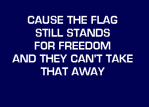 CAUSE THE FLAG
STILL STANDS
FOR FREEDOM

AND THEY CAN'T TAKE
THAT AWAY