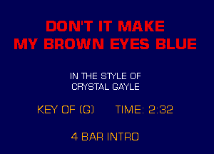 IN THE STYLE 0F
CRYSTAL GAYLE

KEY OF ((31 TIME 2132

4 BAR INTRO