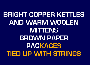BRIGHT COPPER KETI'LES
AND WARM WOOLEN
MITI'ENS
BROWN PAPER
PACKAGES
TIED UP WITH STRINGS
