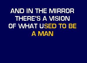 AND IN THE MIRROR
THERE'S A VISION
OF WHAT USED TO BE
A MAN