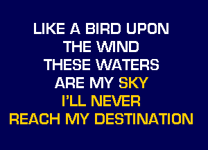 LIKE A BIRD UPON
THE WIND
THESE WATERS
ARE MY SKY
I'LL NEVER
REACH MY DESTINATION
