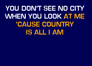 YOU DON'T SEE N0 CITY
WHEN YOU LOOK AT ME
'CAUSE COUNTRY
IS ALL I AM
