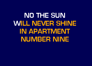 N0 THE SUN
WILL NEVER SHINE
IN APARTMENT

NUMBER NINE