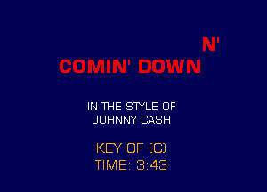 IN THE STYLE OF
JOHNNY CASH

KEY OF (C)
TIME 3 43