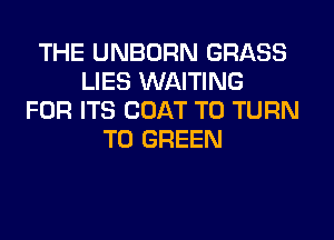 THE UNBDRN GRASS
LIES WAITING
FOR ITS COAT T0 TURN
T0 GREEN