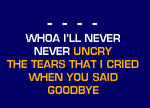 VVHOA I'LL NEVER
NEVER UNCRY
THE TEARS THAT I CRIED
WHEN YOU SAID
GOODBYE